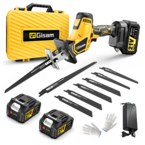 Scie sabre GISAM sans fil avec deux batteries, chargeur et lames fournis